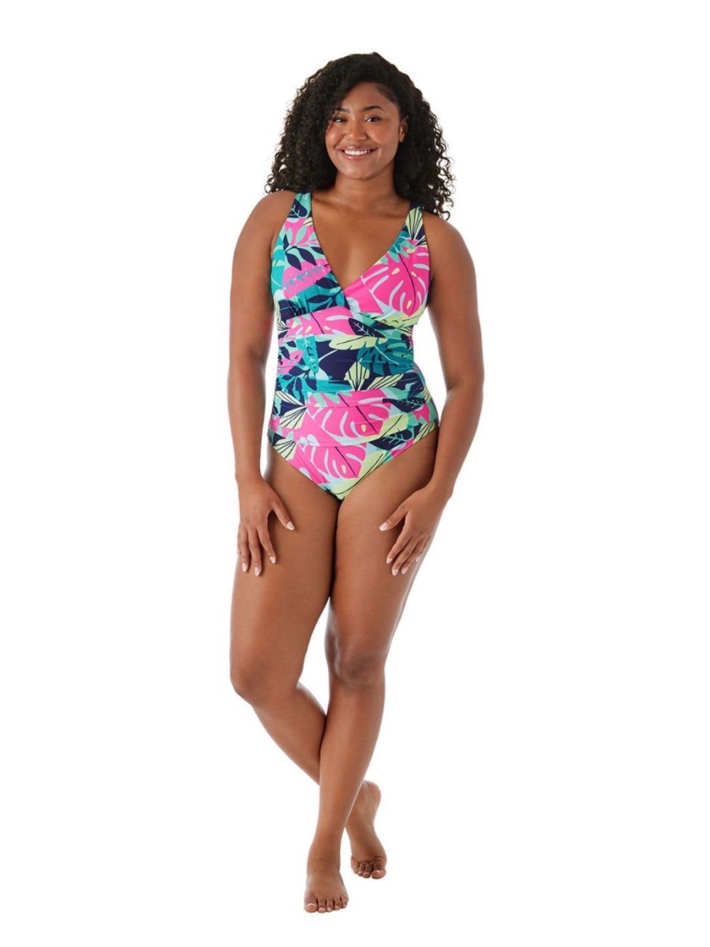 Member's Mark Women's V-Front One-Piece Swimsuit Tropical Print S Small